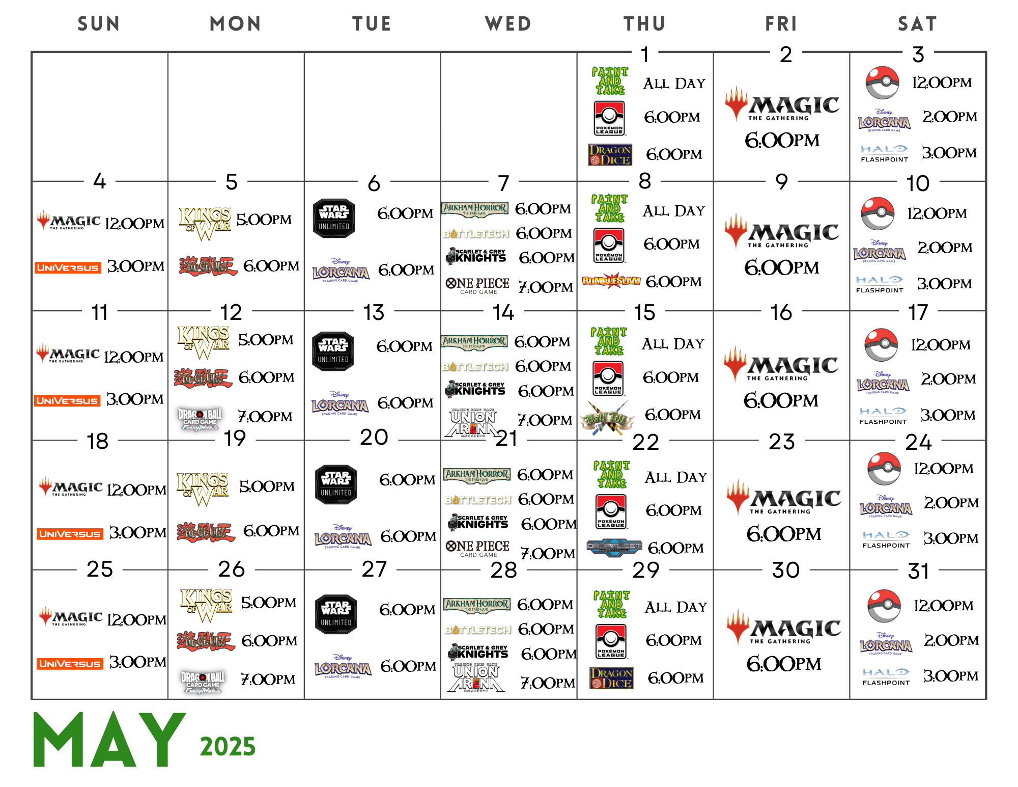 Monthly Calendar May Columbus North